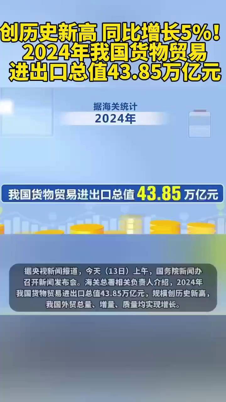 2024年我國貨物貿易進出口總值達43.85萬億元
